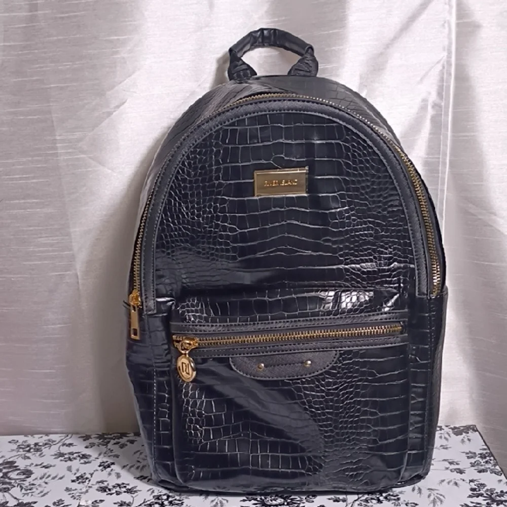 River Island Black Croc-Embossed Backpack with‎ Gold Details